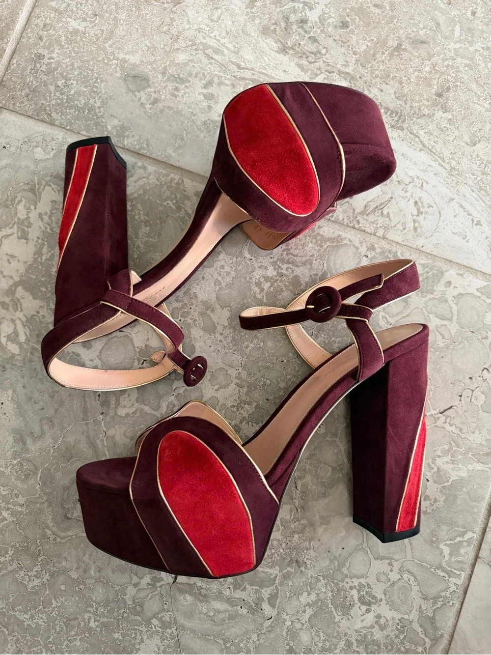 Gianvito Rossi Tamara Platform Heeled Burgundy Suede Sandals Size 40, NEW $1,495